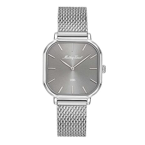 Mathey Tissot Monsoon Square Swiss Movt. 3ATM WR Grey Dial Ladies Watch with Silver Colour Stainless Steel Mesh Strap