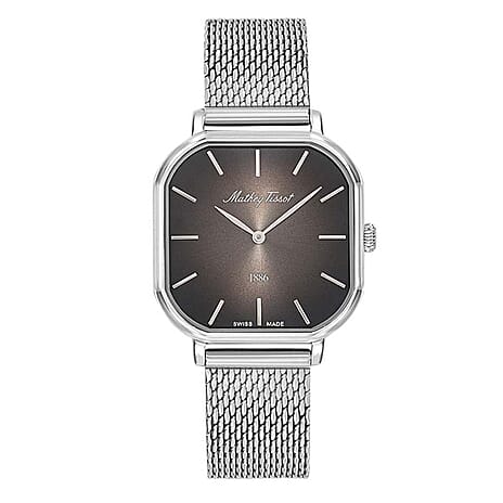 Mathey Tissot Monsoon Square Swiss Movt. 3ATM WR Black Dial Ladies Watch with Silver Colour Stainless Steel Mesh Strap