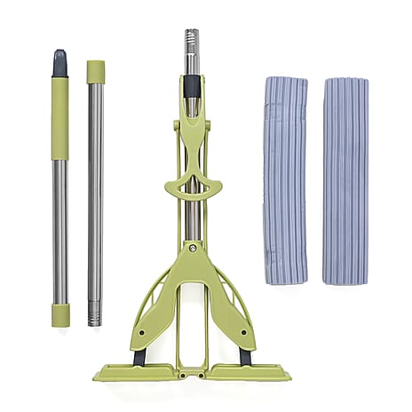 Floor Mop for Easy Squeeze! - Absorbent PVA, 3-Section Stainless Steel Handle Plus Extra Head (122cm) - Green