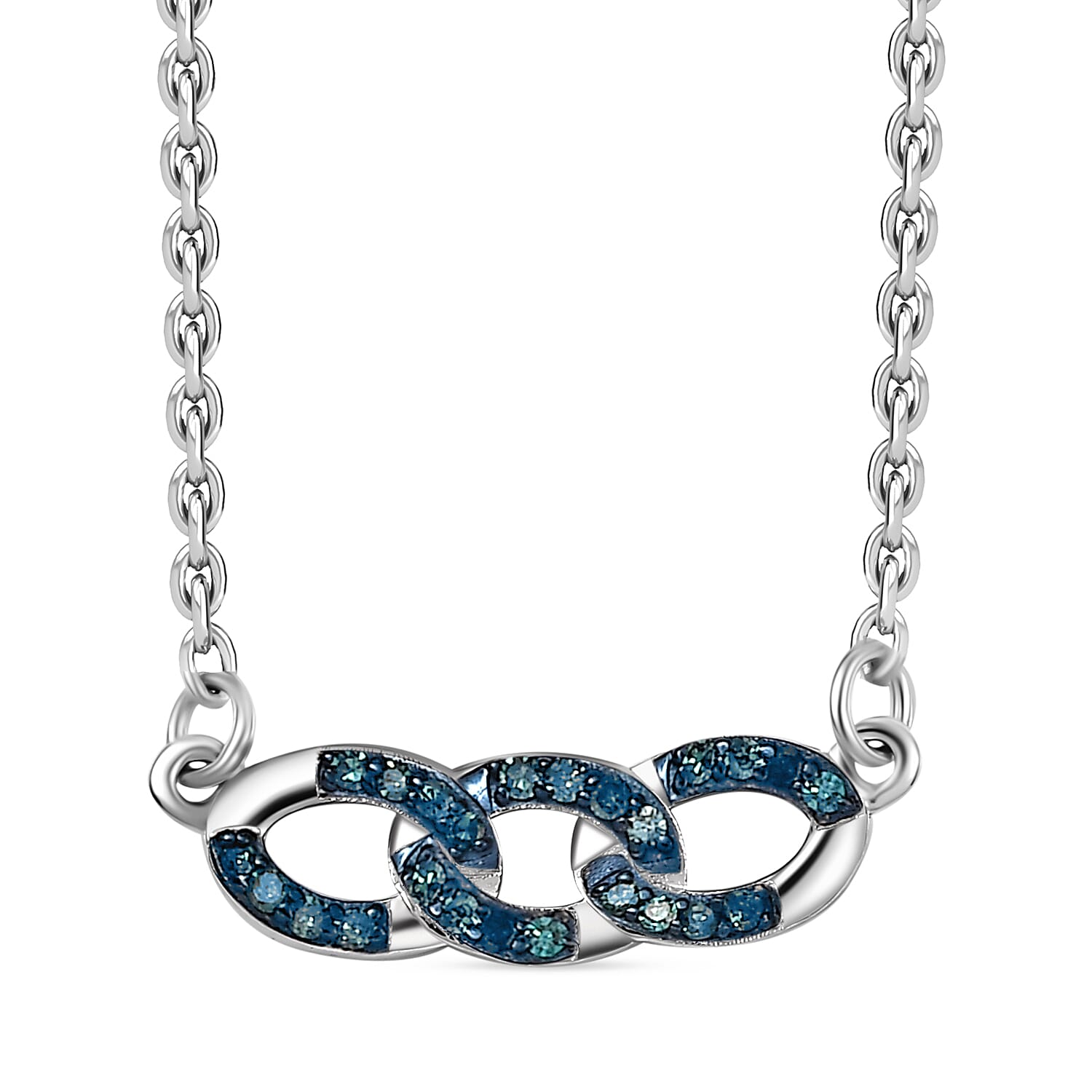 Blue Diamond Necklace (Size - 20) with Lobster Clasp in Rhodium Overlay Sterling Silver 0.20 Ct