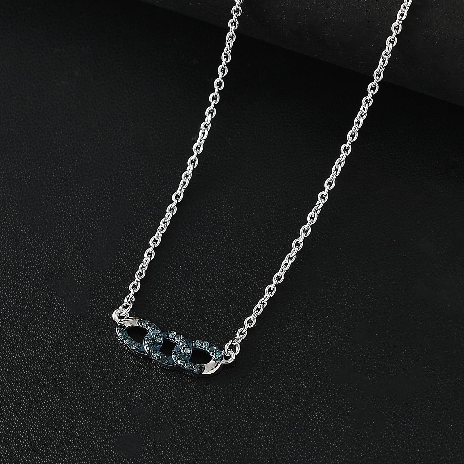 Blue Diamond Necklace (Size - 20) with Lobster Clasp in Rhodium Overlay Sterling Silver 0.20 Ct
