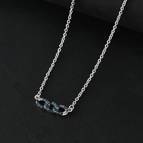 Blue Diamond Necklace (Size - 20) with Lobster Clasp in Rhodium Overlay Sterling Silver 0.20 Ct