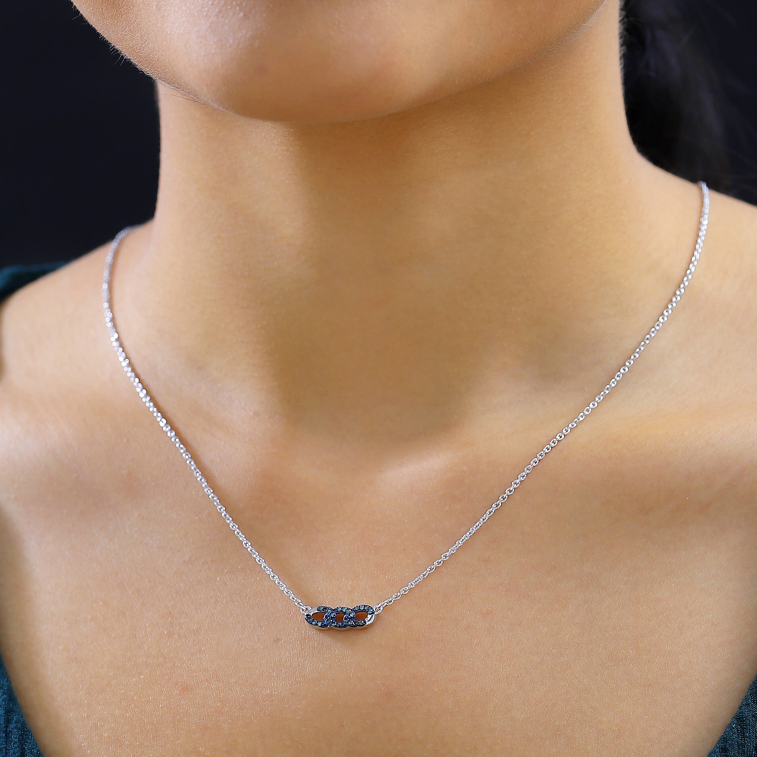 Blue Diamond Necklace (Size - 20) with Lobster Clasp in Rhodium Overlay Sterling Silver 0.20 Ct