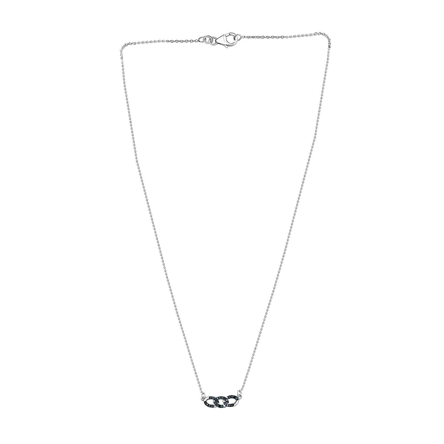 Blue Diamond Necklace (Size - 20) with Lobster Clasp in Rhodium Overlay Sterling Silver 0.20 Ct