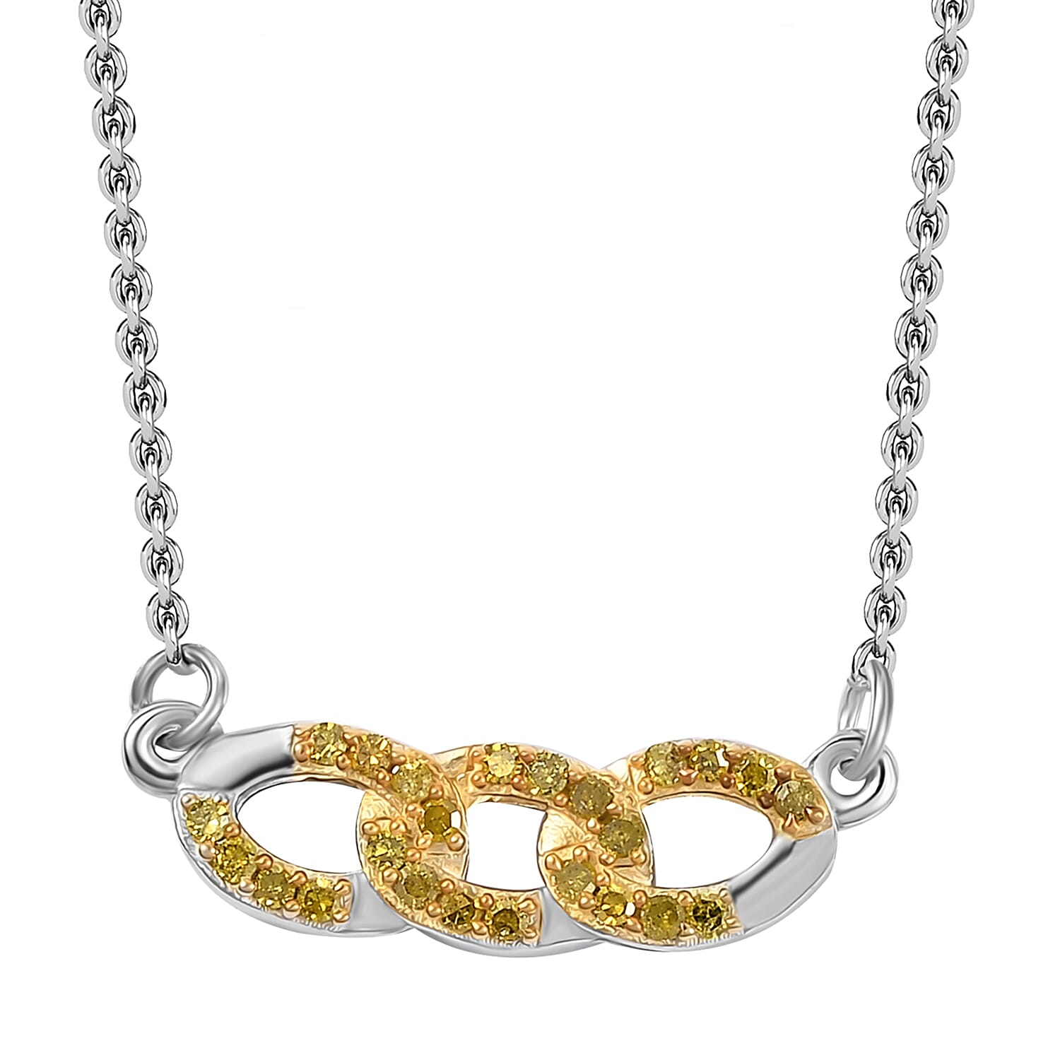 Yellow Diamond Necklace (Size - 20) with Lobster Clasp in Rhodium Overlay Sterling Silver 0.20 Ct
