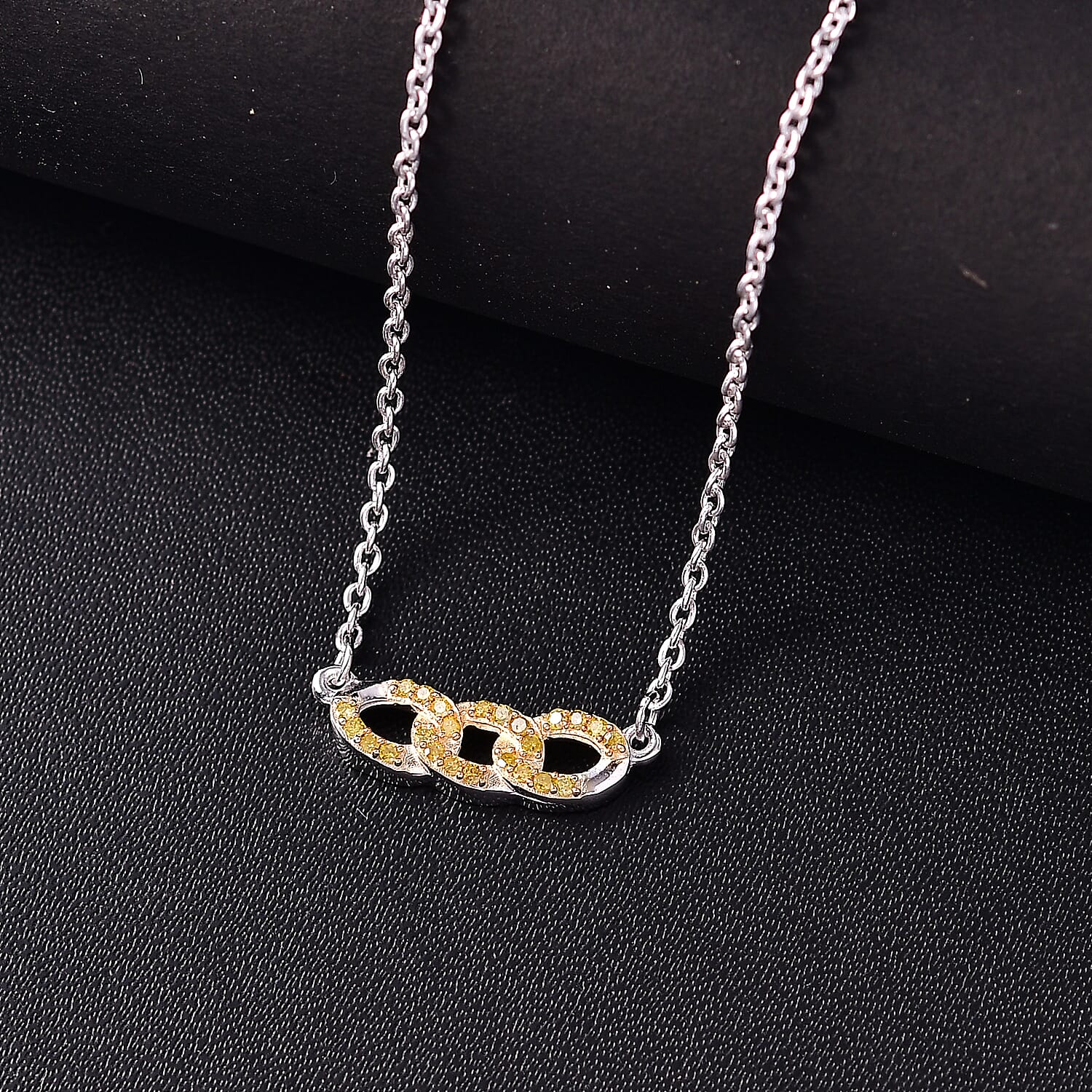 Yellow Diamond Necklace (Size - 20) with Lobster Clasp in Rhodium Overlay Sterling Silver 0.20 Ct