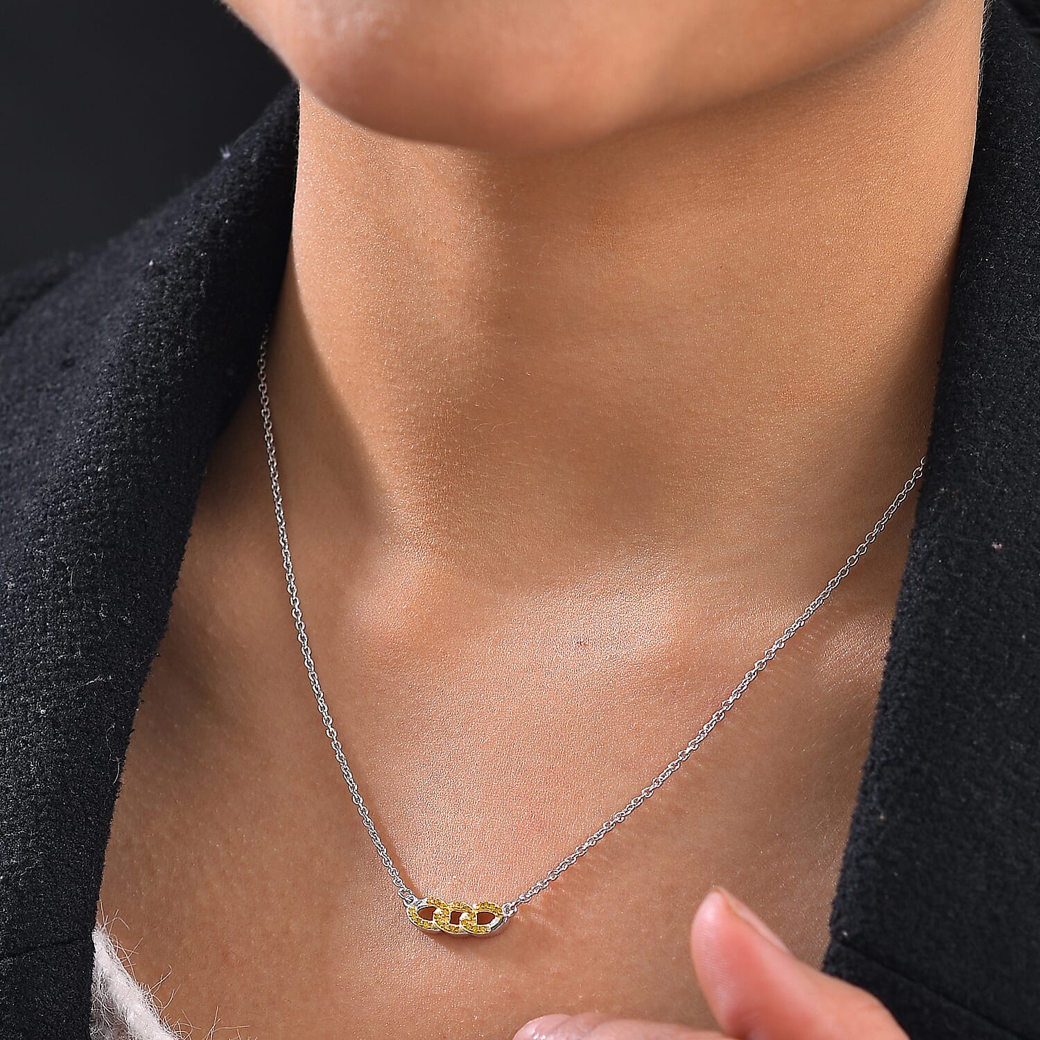 Yellow Diamond Necklace (Size - 20) with Lobster Clasp in Rhodium Overlay Sterling Silver 0.20 Ct