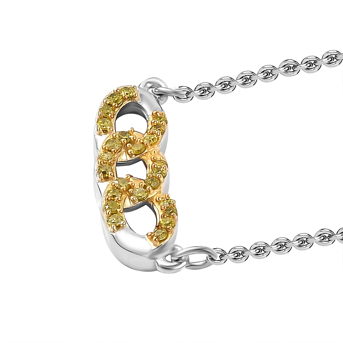 Yellow Diamond Necklace (Size - 20) with Lobster Clasp in Rhodium Overlay Sterling Silver 0.20 Ct