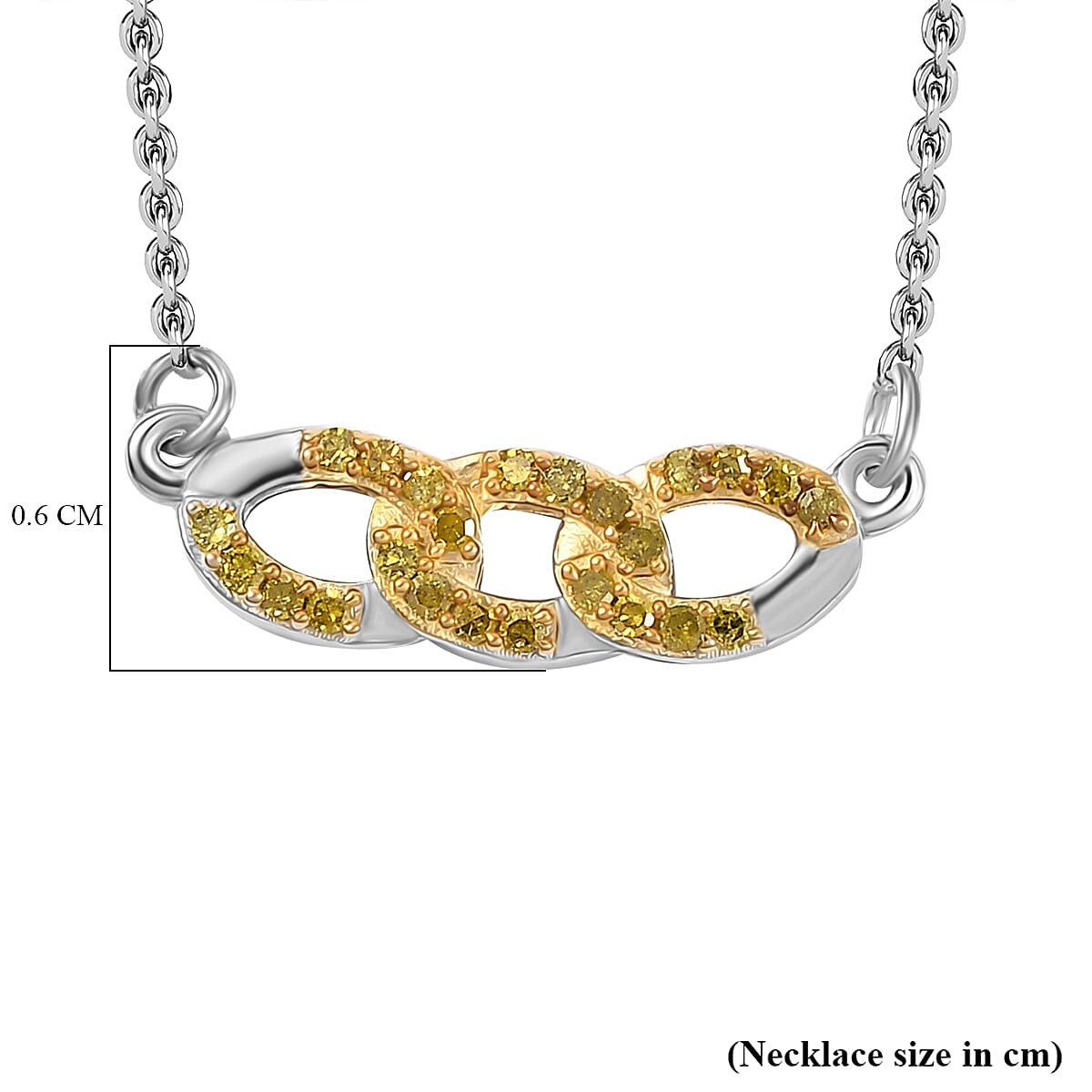 Yellow Diamond Necklace (Size - 20) with Lobster Clasp in Rhodium Overlay Sterling Silver 0.20 Ct