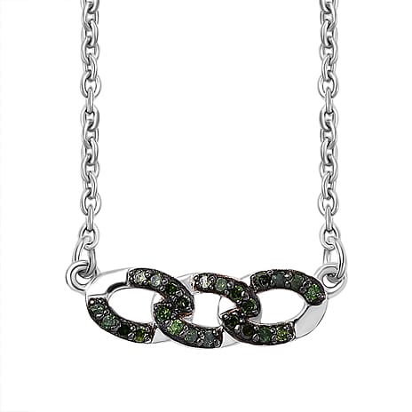 Green Diamond Necklace (Size - 20) with Lobster Clasp in Rhodium Overlay Sterling Silver 0.20 Ct