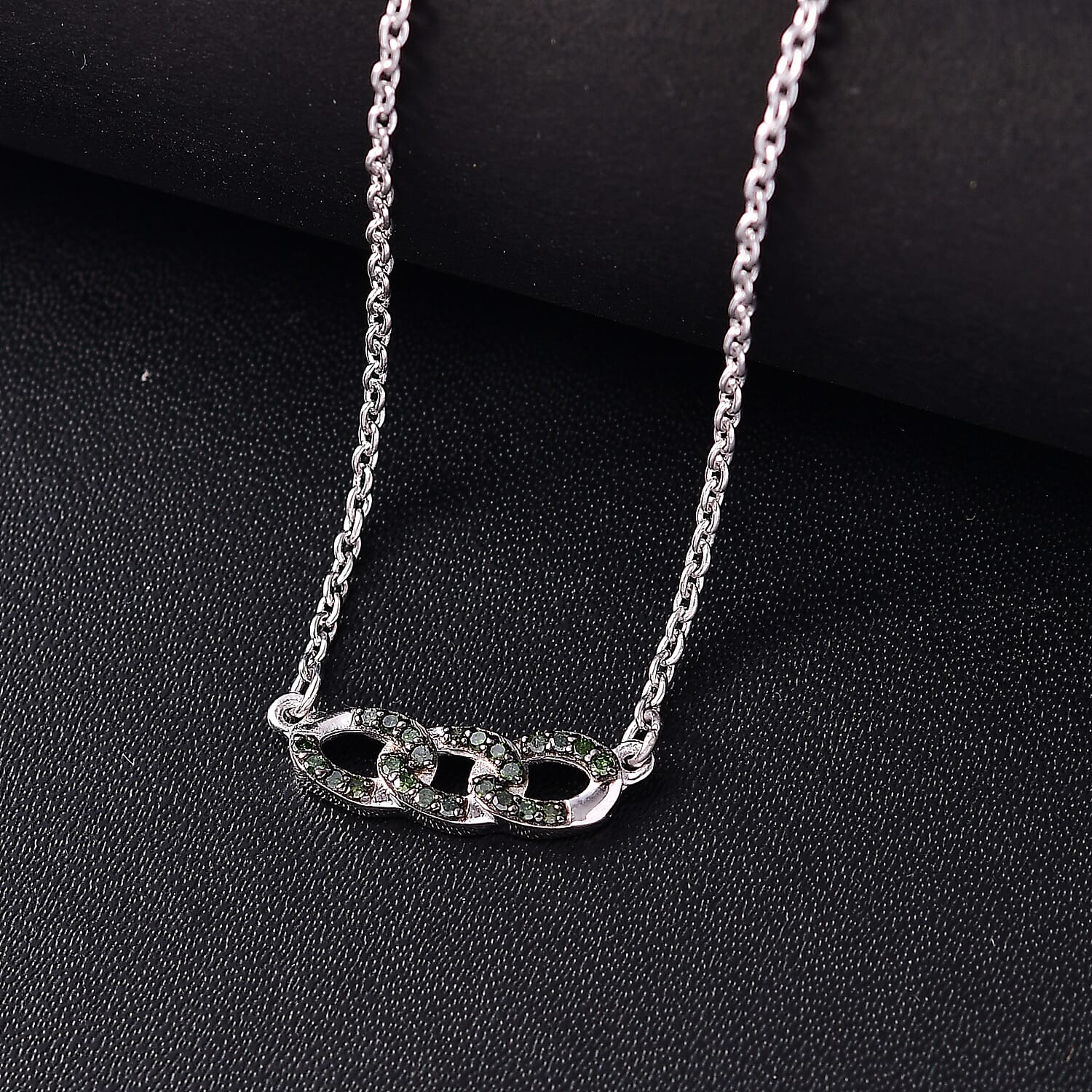 Green Diamond Necklace (Size - 20) with Lobster Clasp in Rhodium Overlay Sterling Silver 0.20 Ct