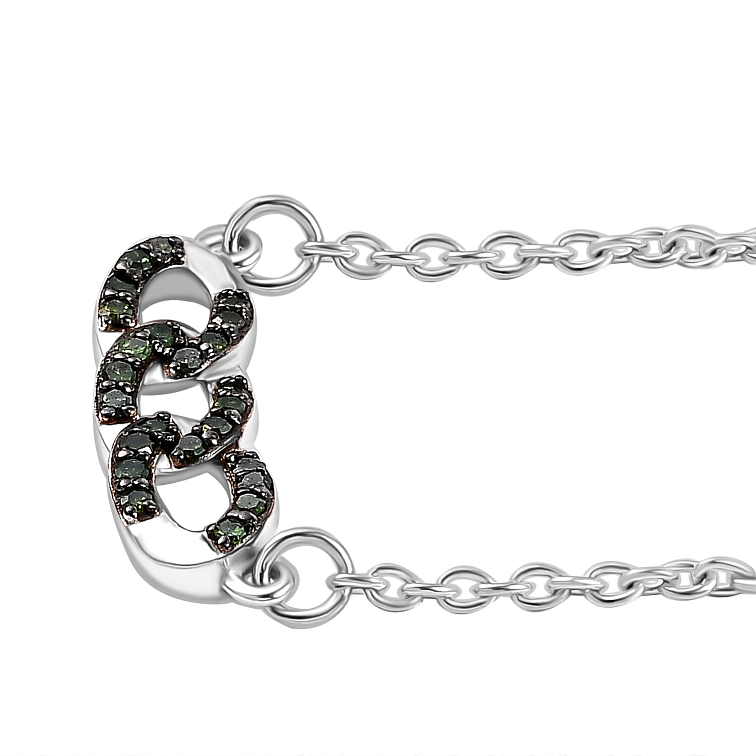 Green Diamond Necklace (Size - 20) with Lobster Clasp in Rhodium Overlay Sterling Silver 0.20 Ct