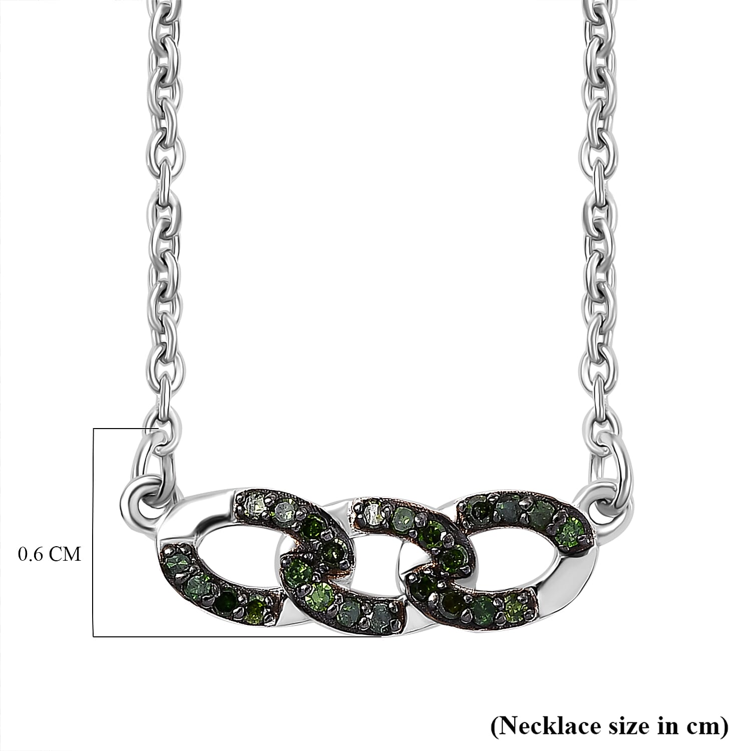 Green Diamond Necklace (Size - 20) with Lobster Clasp in Rhodium Overlay Sterling Silver 0.20 Ct