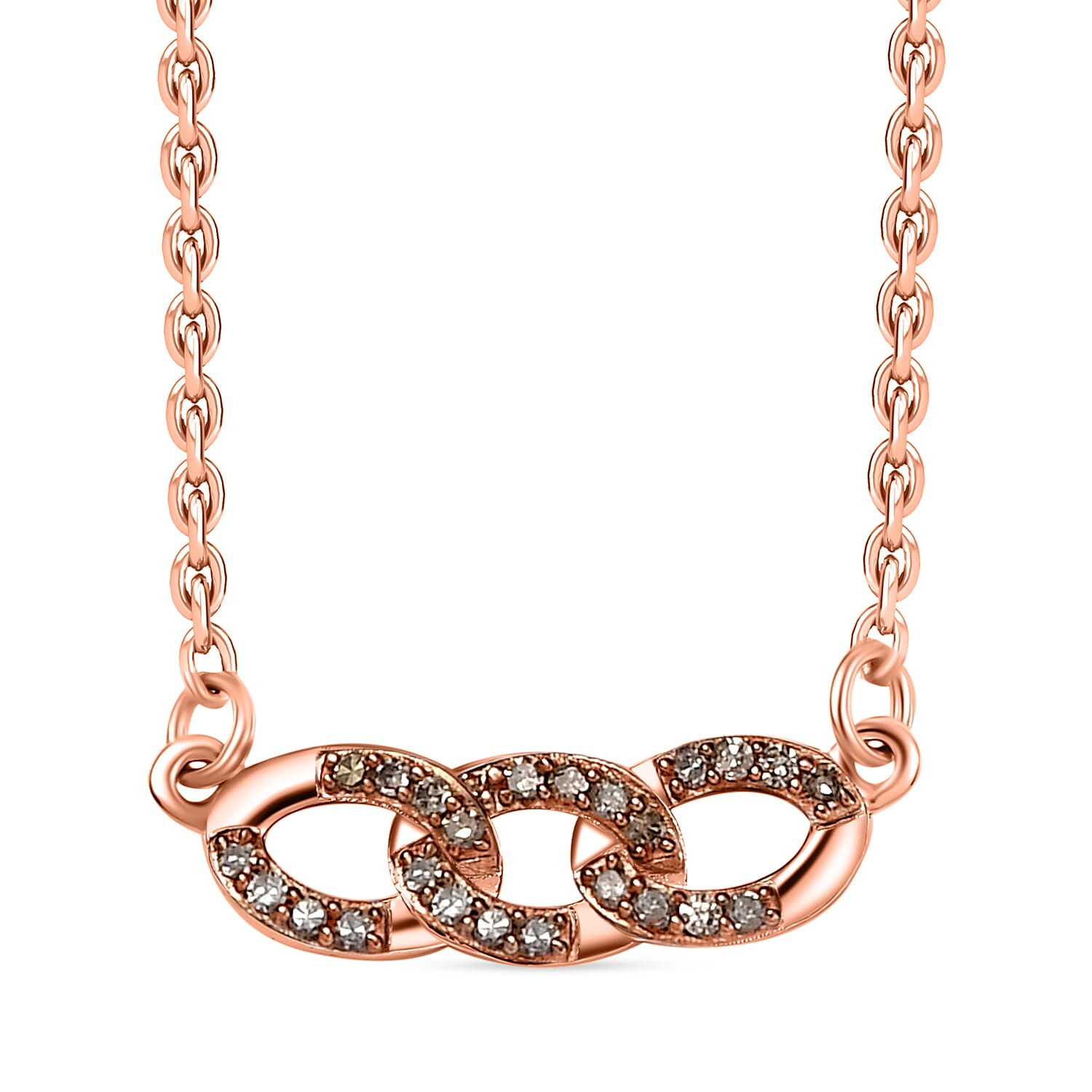 Champagne Diamond Necklace (Size - 20) with Lobster Clasp in 18K Vermeil Rose Gold Plated Sterling Silver 0.20 Ct