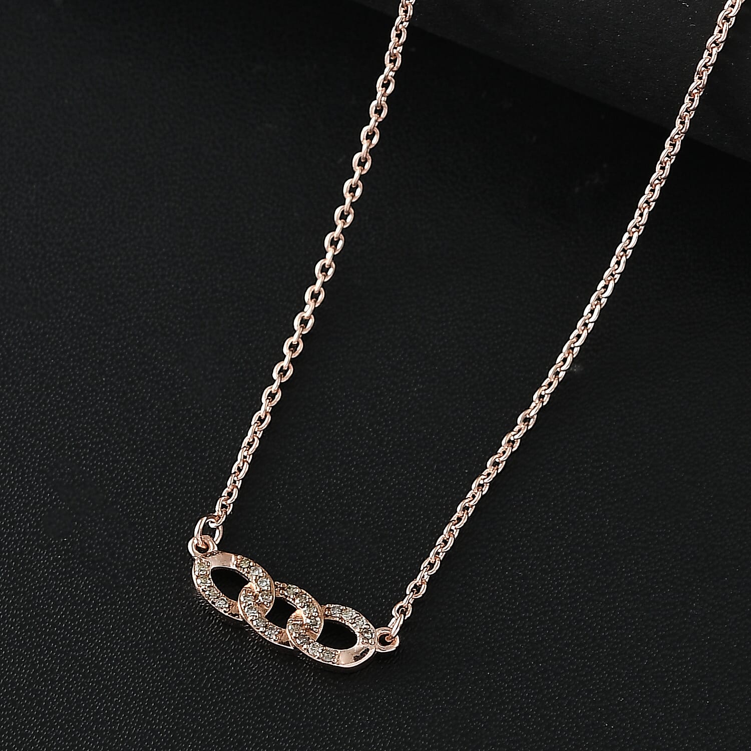 Champagne Diamond Necklace (Size - 20) with Lobster Clasp in 18K Vermeil Rose Gold Plated Sterling Silver 0.20 Ct