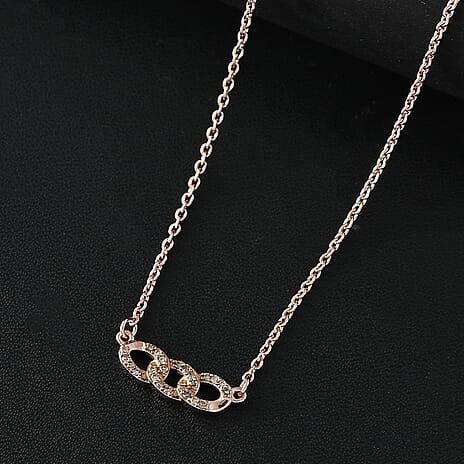 Champagne Diamond Necklace (Size - 20) with Lobster Clasp in 18K Vermeil Rose Gold Plated Sterling Silver 0.20 Ct