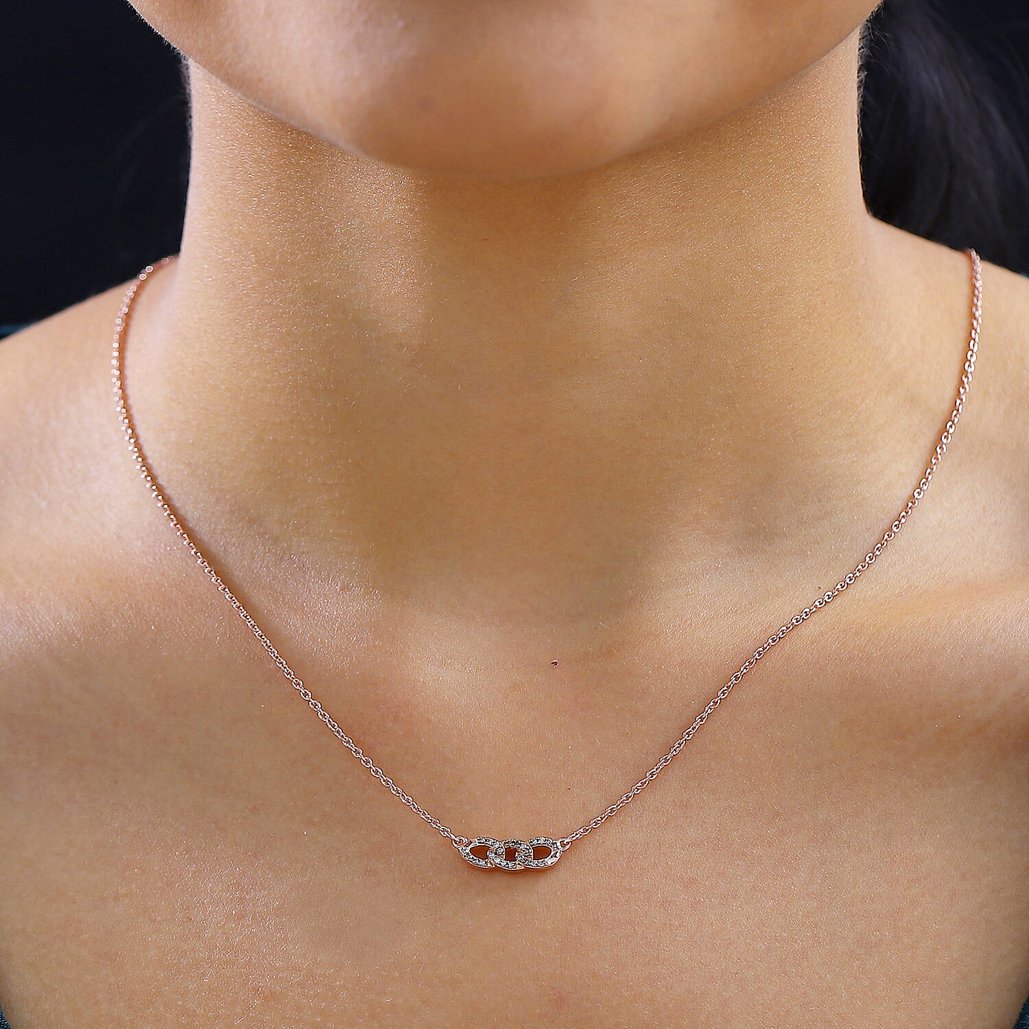 Champagne Diamond Necklace (Size - 20) with Lobster Clasp in 18K Vermeil Rose Gold Plated Sterling Silver 0.20 Ct
