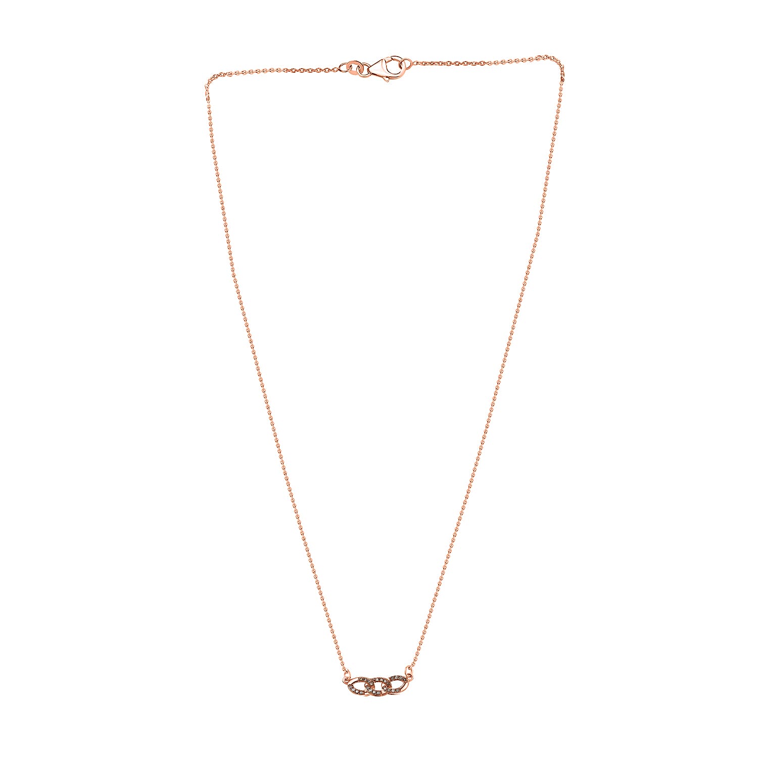 Champagne Diamond Necklace (Size - 20) with Lobster Clasp in 18K Vermeil Rose Gold Plated Sterling Silver 0.20 Ct