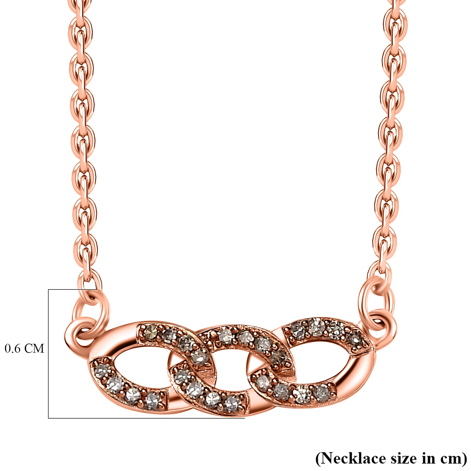 Champagne Diamond Necklace (Size - 20) with Lobster Clasp in 18K Vermeil Rose Gold Plated Sterling Silver 0.20 Ct