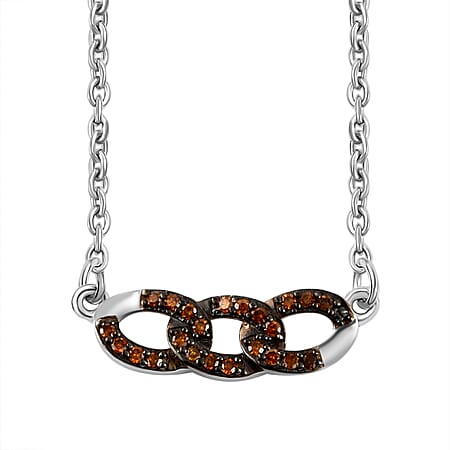 Red Diamond Necklace (Size - 20) in Rhodium Overlay Sterling Silver 0.20 Ct.