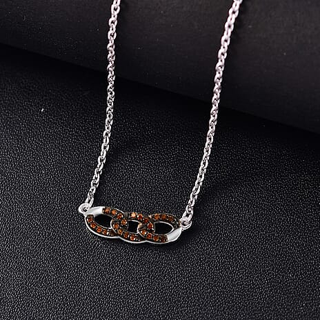 Red Diamond Necklace (Size - 20) in Rhodium Overlay Sterling Silver 0.20 Ct.