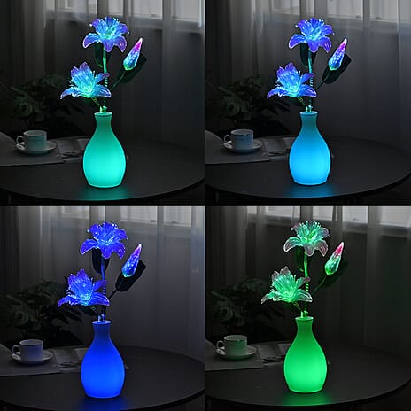 Fiber Optic LED Flower with Cloth Petals Light-Up Decorative Display - Pink Lily