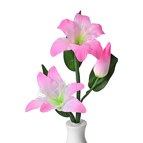 Fiber Optic LED Flower with Cloth Petals Light-Up Decorative Display - Pink Lily