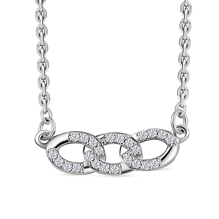 White Diamond Necklace (Size - 20) with Lobster Clasp in Rhodium Overlay Sterling Silver