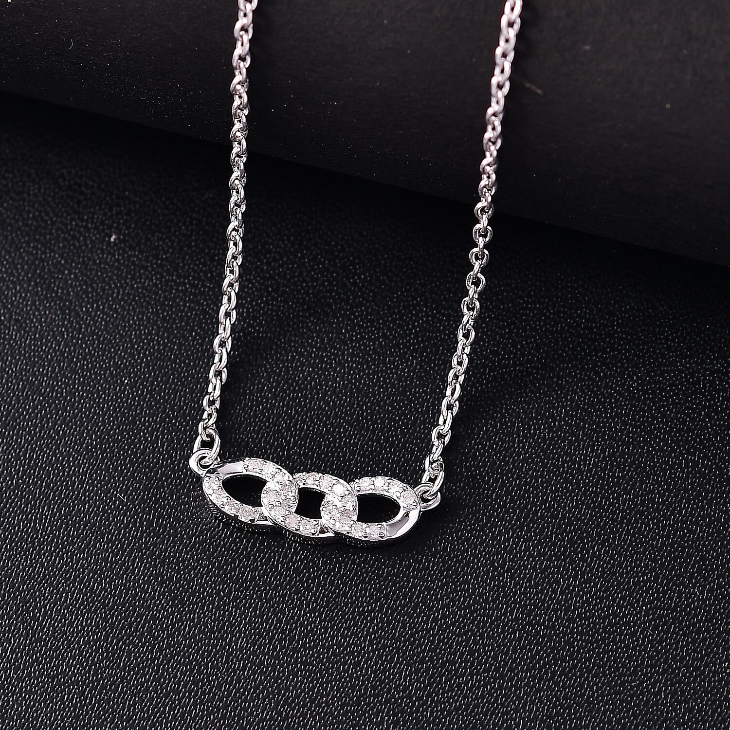 White Diamond Necklace (Size - 20) with Lobster Clasp in Rhodium Overlay Sterling Silver 0.20 Ct