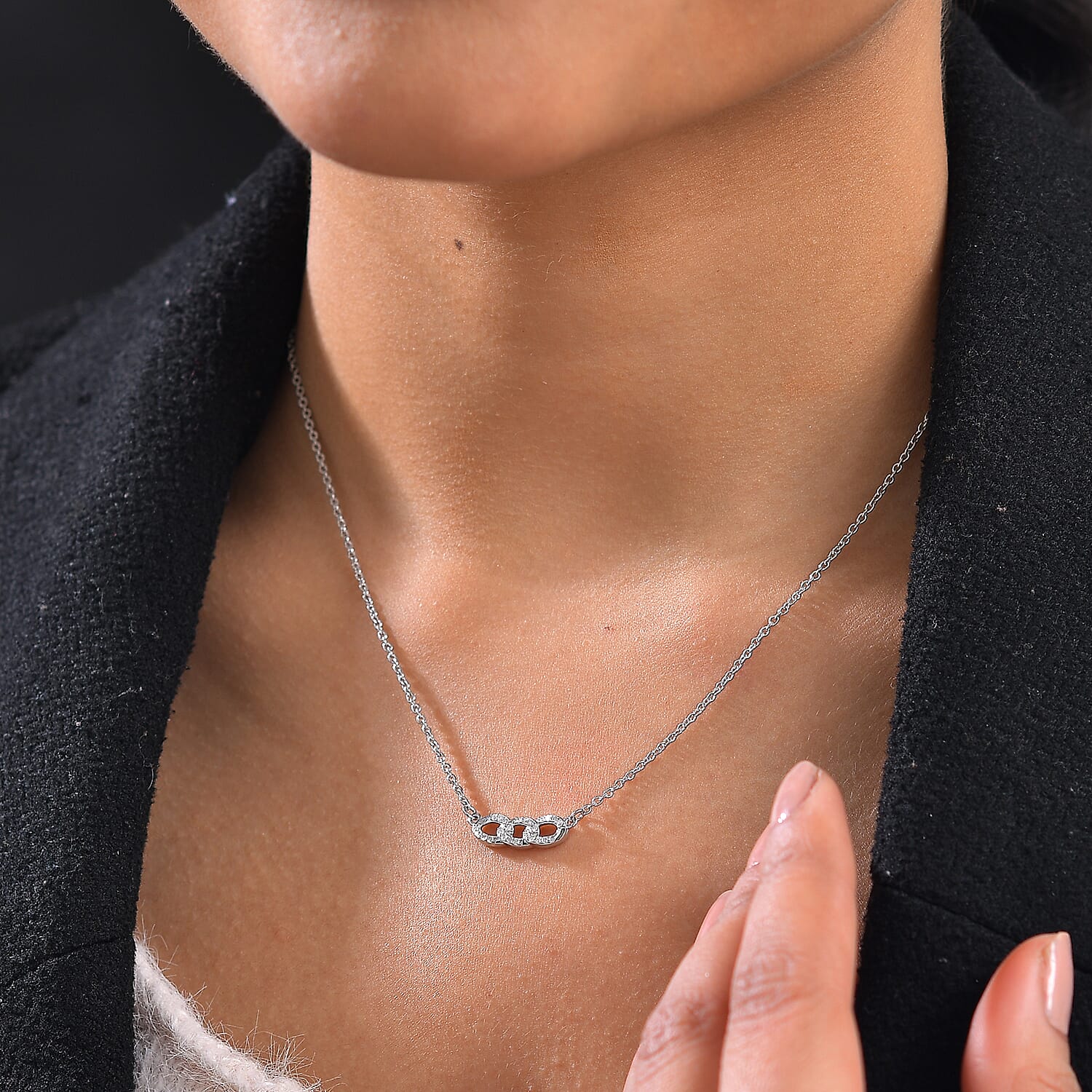 White Diamond Necklace (Size - 20) with Lobster Clasp in Rhodium Overlay Sterling Silver 0.20 Ct