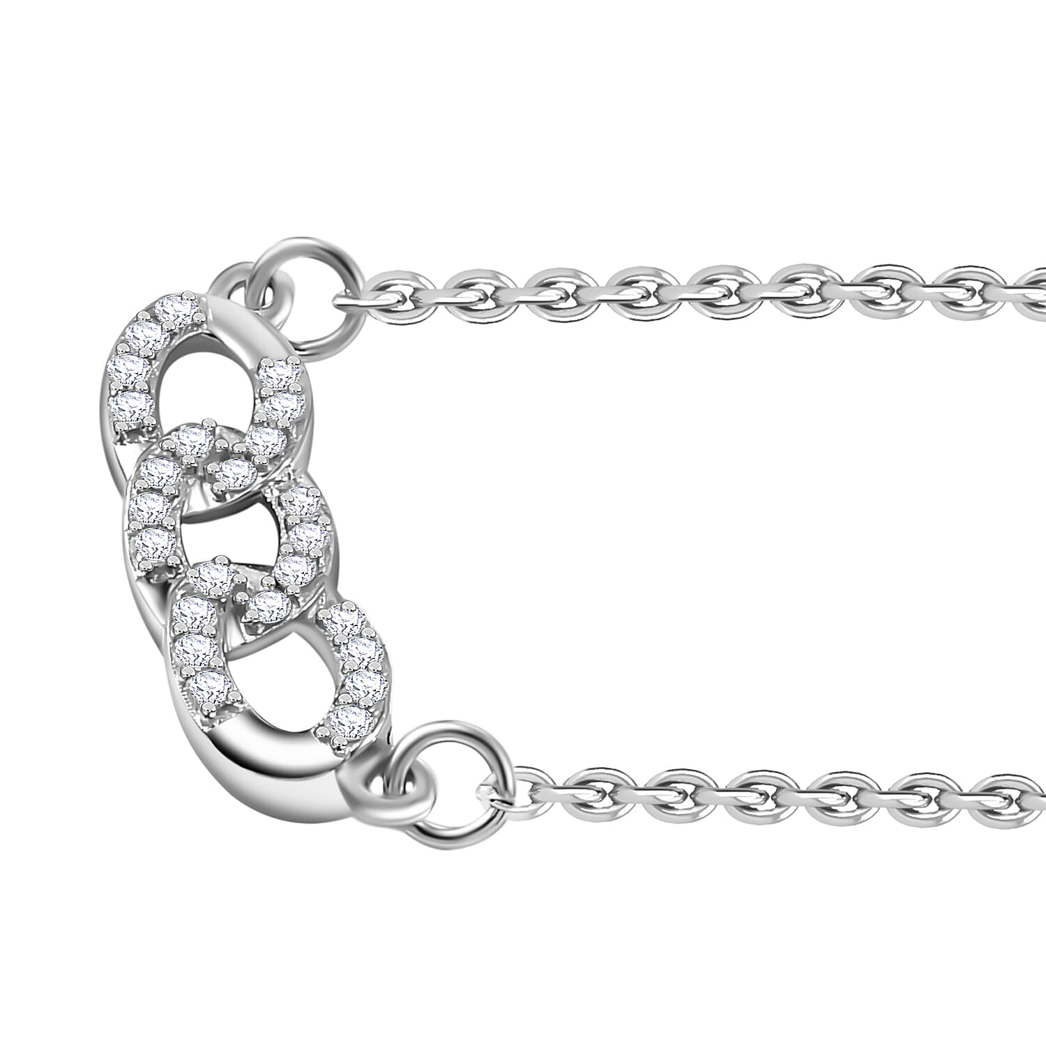 White Diamond Necklace (Size - 20) with Lobster Clasp in Rhodium Overlay Sterling Silver 0.20 Ct