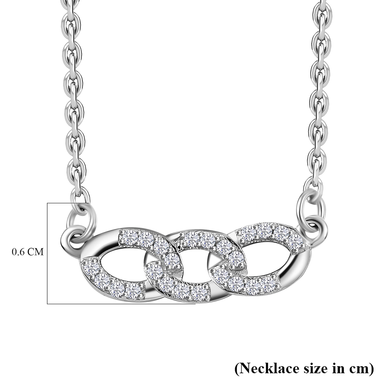 White Diamond Necklace (Size - 20) with Lobster Clasp in Rhodium Overlay Sterling Silver 0.20 Ct
