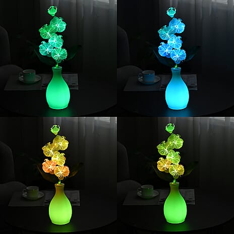 Fiber Optic LED Orchid Flower with Cloth Petals & Plastic Base - Light-Up Decorative Display (3xAA Battery, Not Incl.) - White