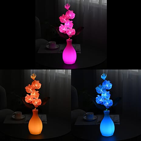 Fiber Optic LED Orchid Flower with Cloth Petals & Plastic Base - Light-Up Decorative Display (3xAA Battery, Not Incl.) - White