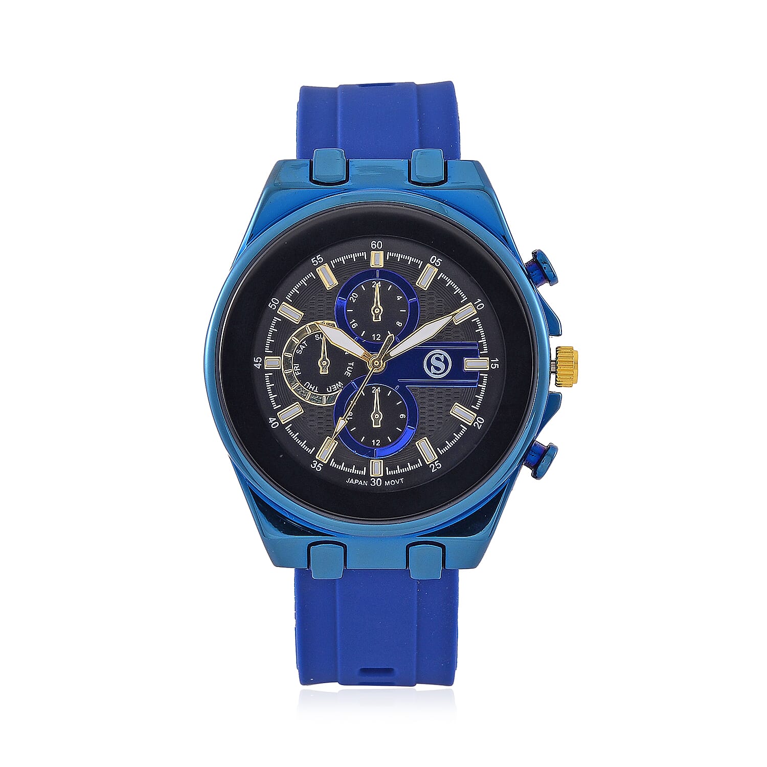 STRADA Japanese Movement Water Resistant Black Hydraulic Dial Watch with Blue Colour Silicone Strap