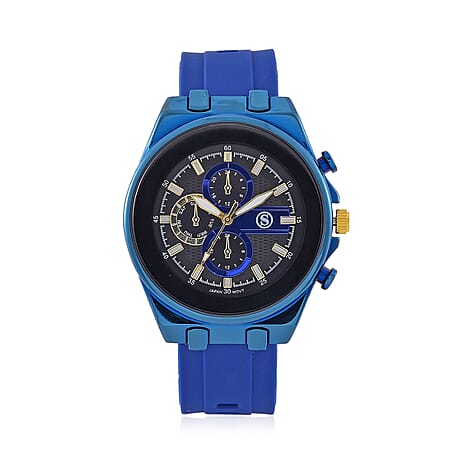 STRADA Japanese Movement Water Resistant Black Hydraulic Dial Watch with Blue Colour Silicone Strap