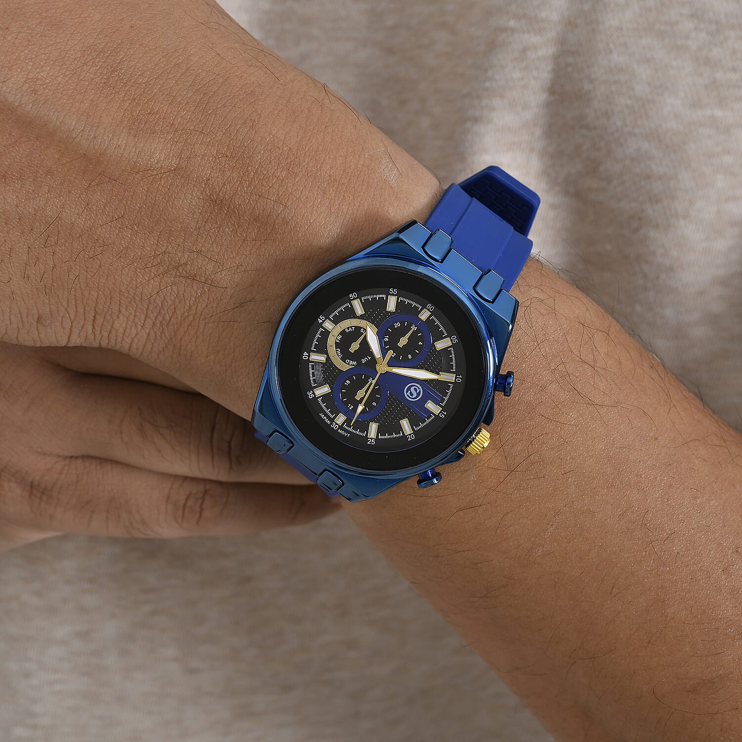 STRADA Japanese Movement Water Resistant Black Hydraulic Dial Watch with Blue Colour Silicone Strap