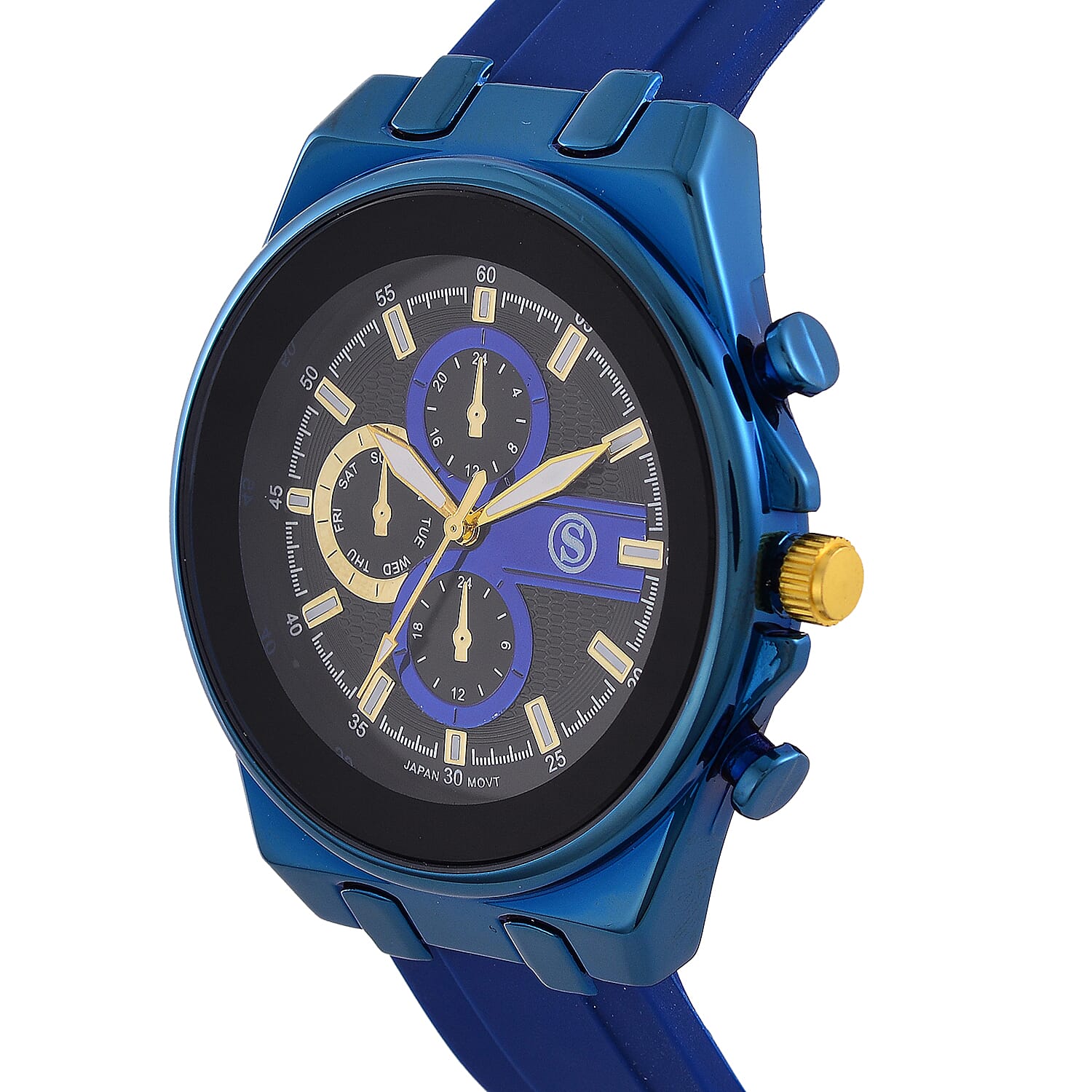 STRADA Japanese Movement Water Resistant Black Hydraulic Dial Watch with Blue Colour Silicone Strap
