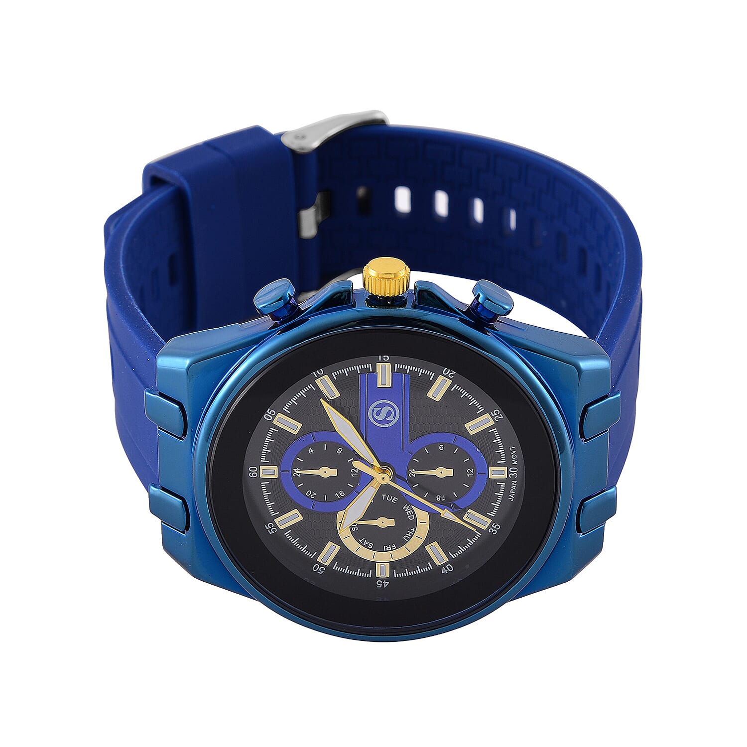 STRADA Japanese Movement Water Resistant Black Hydraulic Dial Watch with Blue Colour Silicone Strap