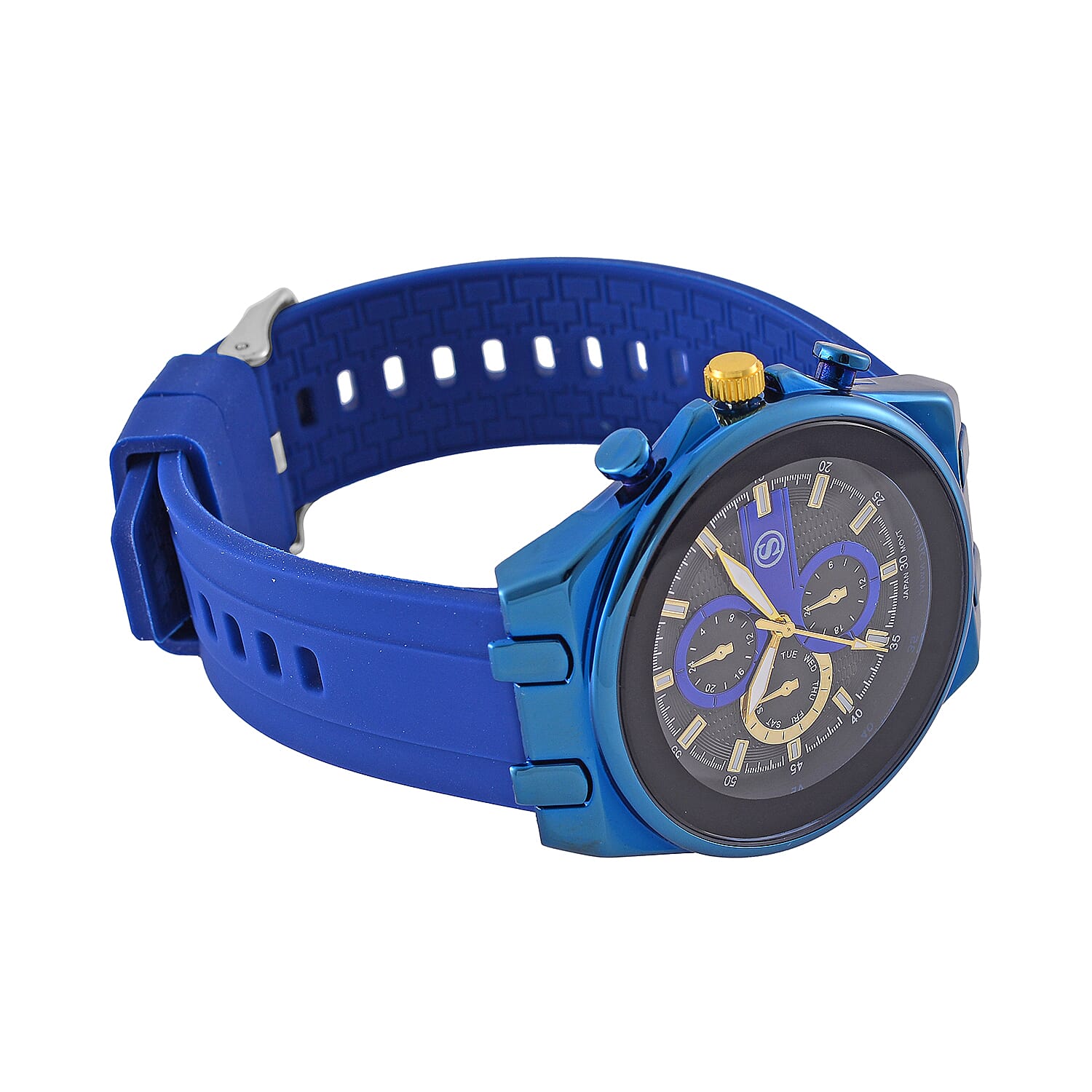STRADA Japanese Movement Water Resistant Black Hydraulic Dial Watch with Blue Colour Silicone Strap