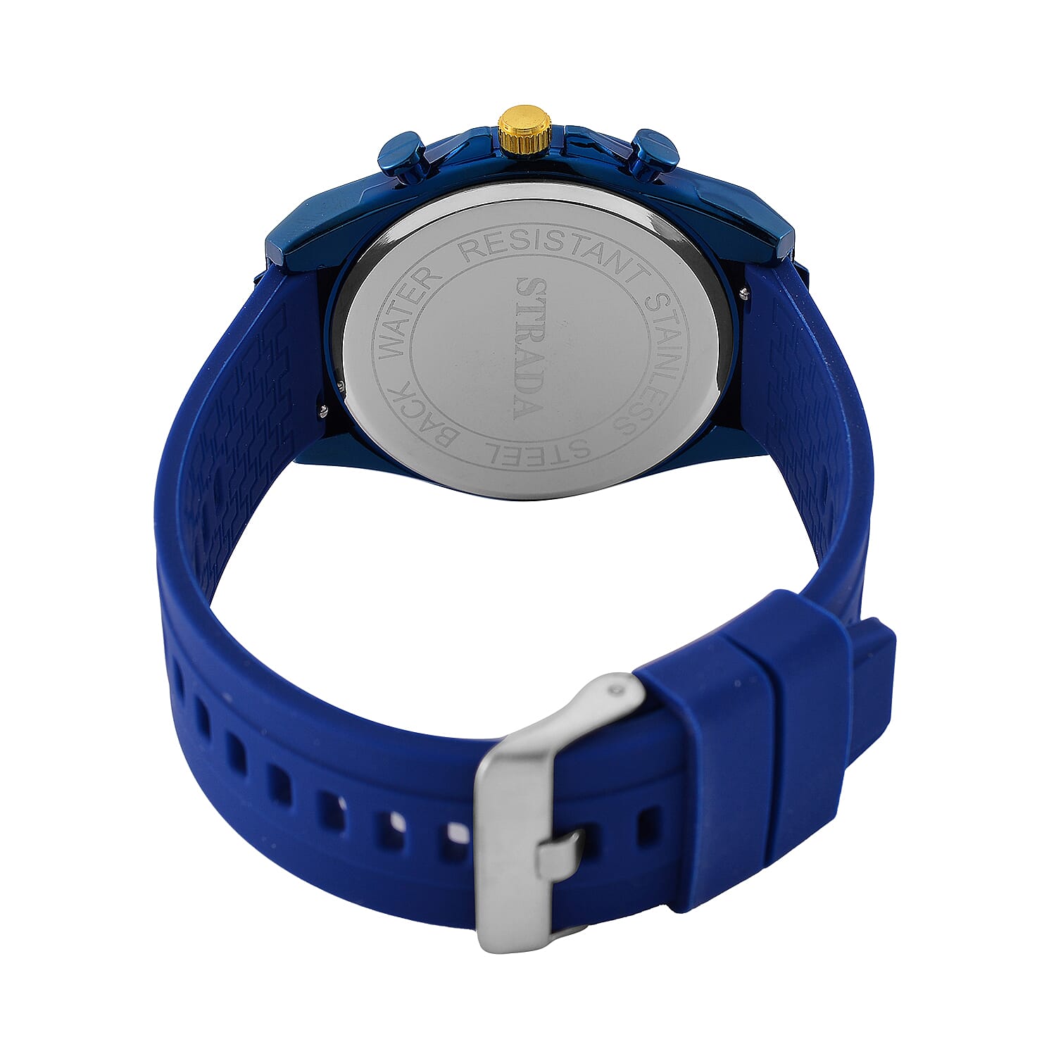 STRADA Japanese Movement Water Resistant Black Hydraulic Dial Watch with Blue Colour Silicone Strap