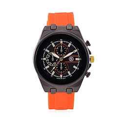 STRADA Japanese Movement Water Resistant Black Hydraulic Dial Watch with Orange Colour Silicone Strap