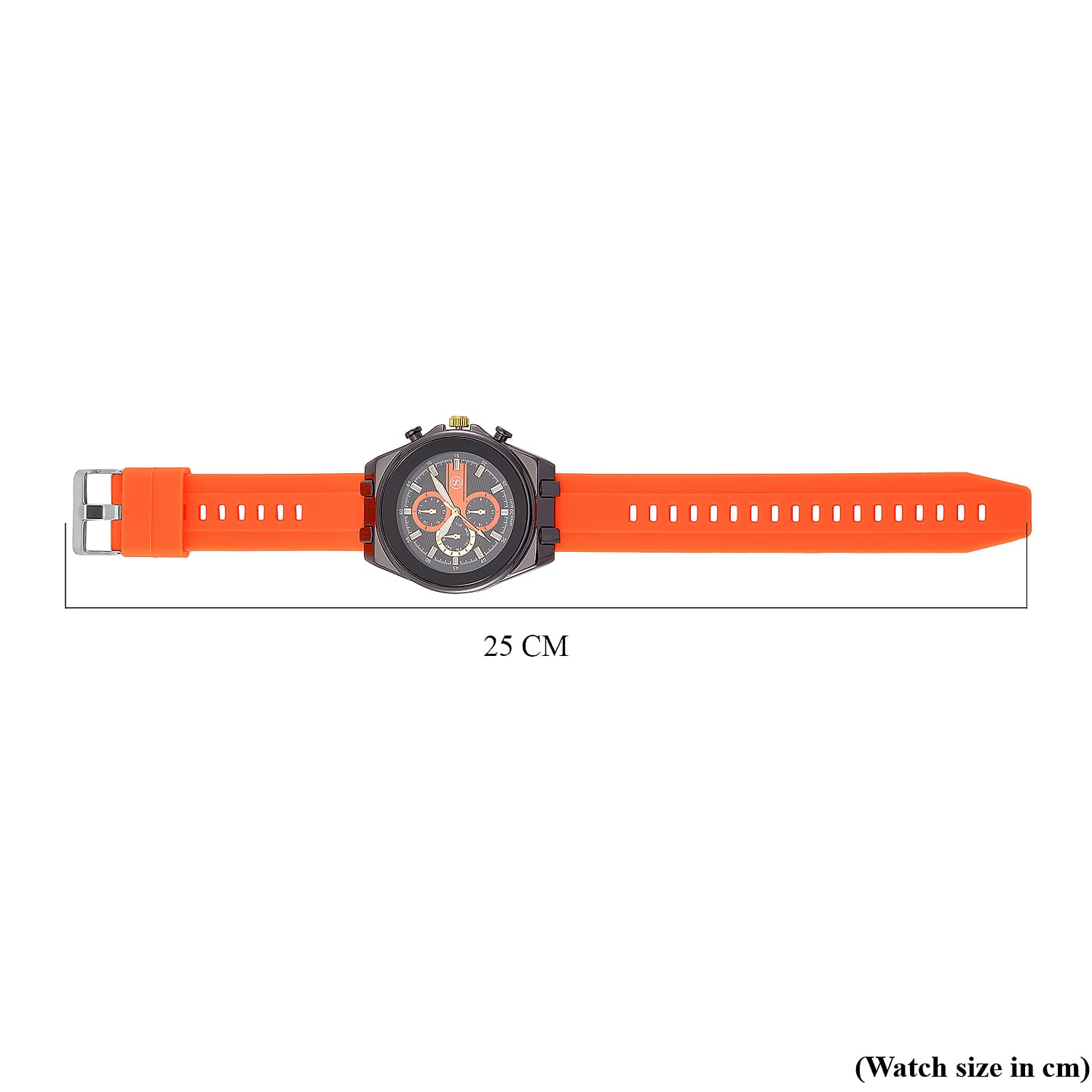 STRADA Japanese Movement Water Resistant Black Hydraulic Dial Watch with Orange Colour Silicone Strap