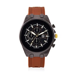 STRADA Japanese Movement Water Resistant Black Hydraulic Dial Watch with Orange Colour Silicone Strap