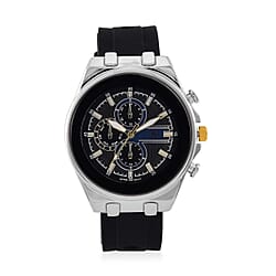 STRADA Japanese Movement Water Resistant Black Hydraulic Dial Watch with Orange Colour Silicone Strap