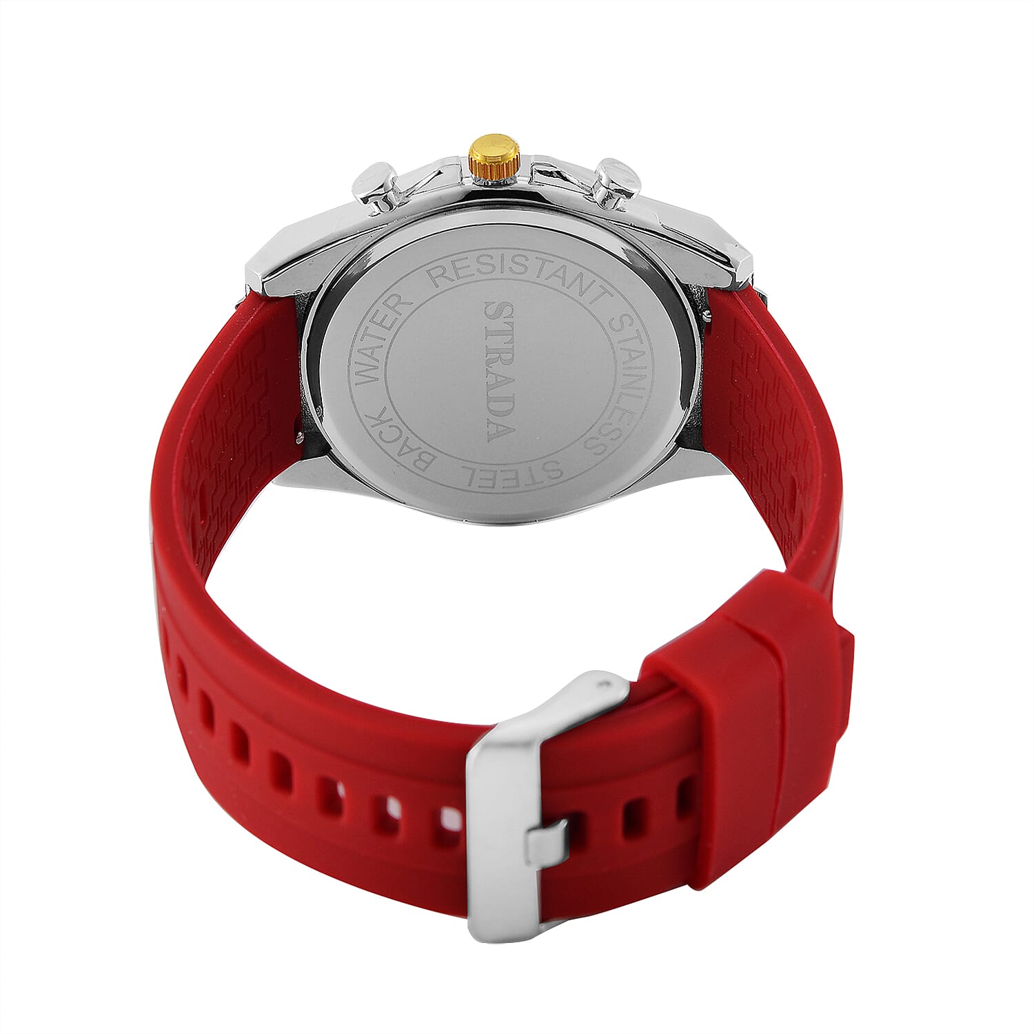 STRADA Japanese Movement Water Resistant Black Hydraulic Dial Watch with Red Colour Silicone Strap