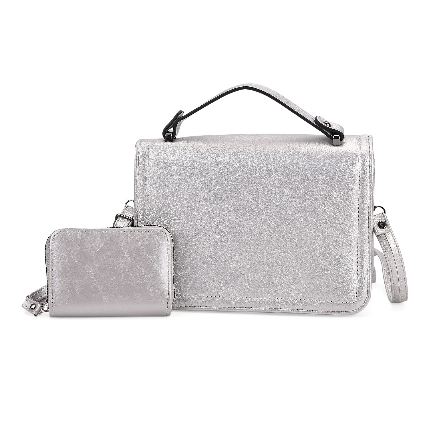 Set of 2- Sling Crossbody Bag with Card Holder - Silver