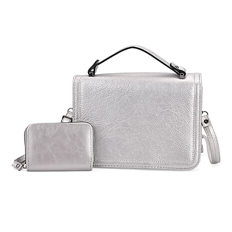 Set of 2- Sling Crossbody Bag with Card Holder - Silver