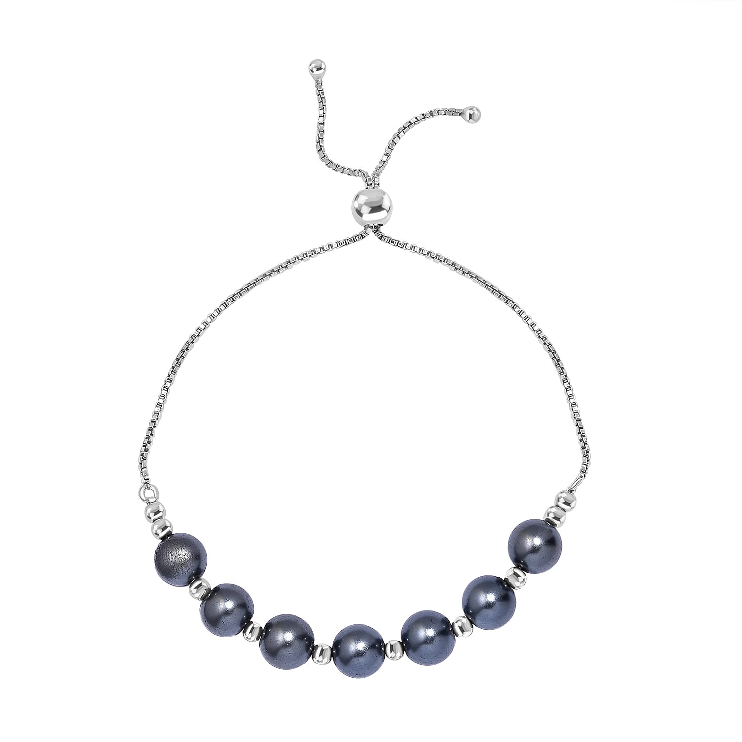 Created Tahitian Pearl Adjustable Bracelet (Size - 10.5) in Rhodium Overlay Sterling Silver 26.00 Ct.