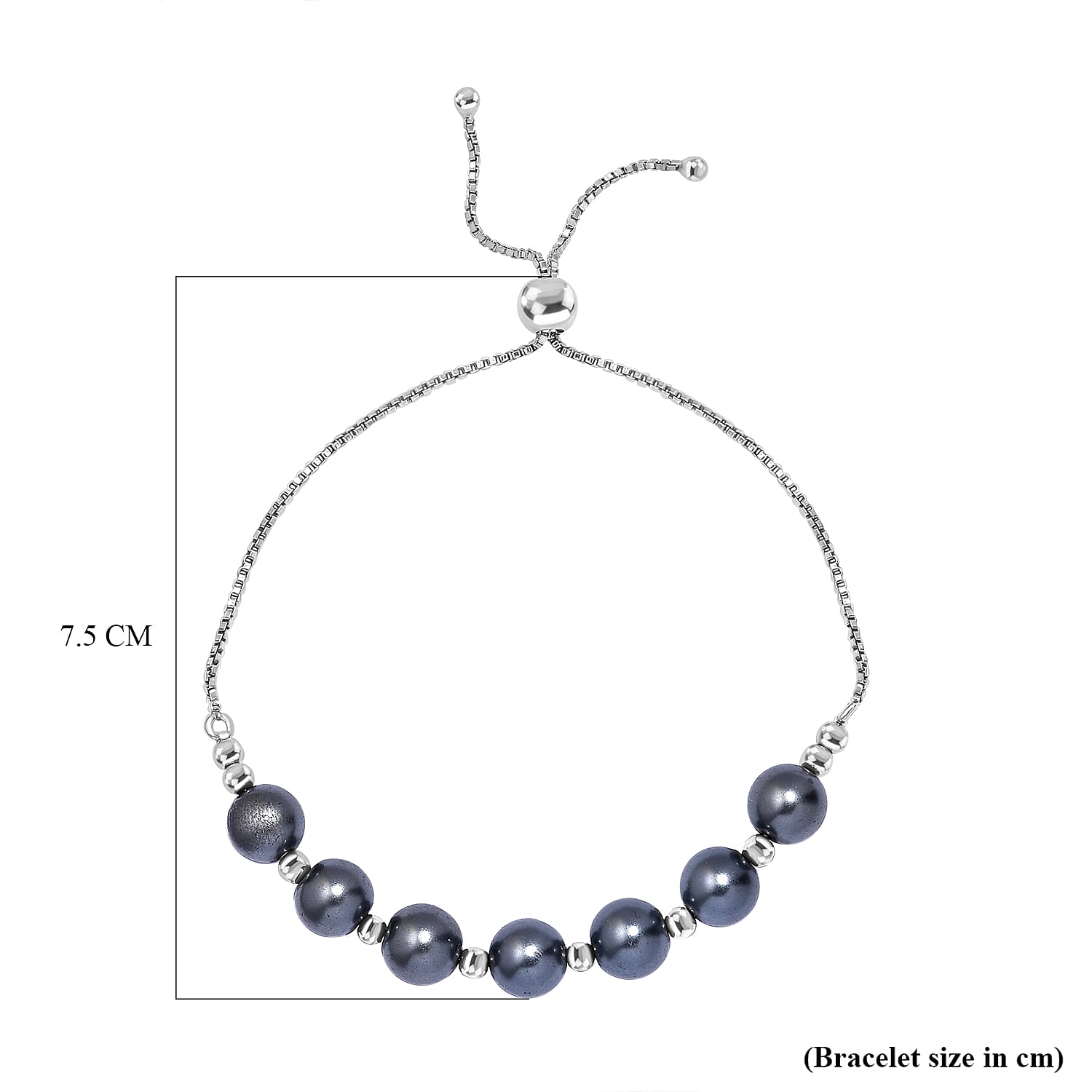 Created Tahitian Pearl Adjustable Bracelet (Size - 10.5) in Rhodium Overlay Sterling Silver 26.00 Ct.